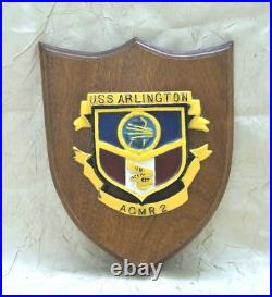 USS Arlington (AGMR 2) Vintage Wooden Plaque 1960s United States Navy USN Rare