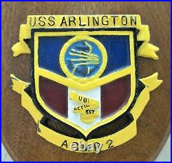 USS Arlington (AGMR 2) Vintage Wooden Plaque 1960s United States Navy USN Rare