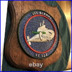 USS Blenny SS-324 Crewman's Plaque Mounted on Hardwood Base, WW2 Submarine