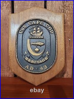 USS Cape Cod AD-43 Bronze Wall Plaque Wood Base 13in X 9in HEAVY