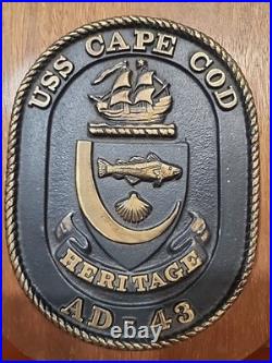 USS Cape Cod AD-43 Bronze Wall Plaque Wood Base 13in X 9in HEAVY