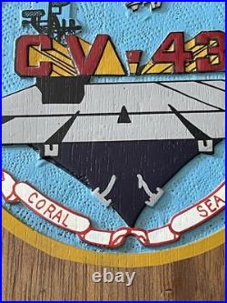 USS Coral Sea Plaque Solid Wood Hand Painted CV-43 Aircraft Carrier U. S. Navy