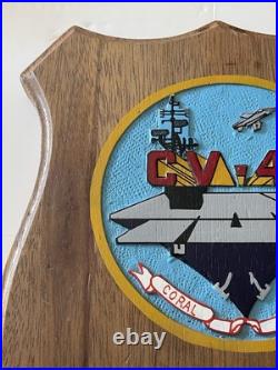 USS Coral Sea Plaque Solid Wood Hand Painted CV-43 Aircraft Carrier U. S. Navy