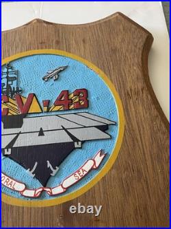 USS Coral Sea Plaque Solid Wood Hand Painted CV-43 Aircraft Carrier U. S. Navy