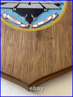 USS Coral Sea Plaque Solid Wood Hand Painted CV-43 Aircraft Carrier U. S. Navy