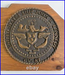 USS John F. Kennedy CVA 67 Aircraft Carrier Plaque, Wood / Brass, US Navy