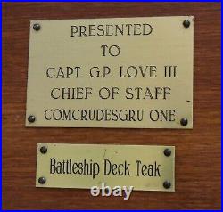USS New Jersey BB-62 Battleship Deck Teak Plaque Presented to USN Captain