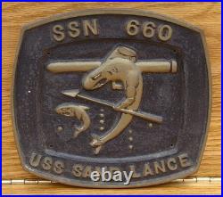 USS Sand Lance (SSN-660) Vintage Submarine Metal Plaque 7 1/4 X 6 3/4 4.53 lb