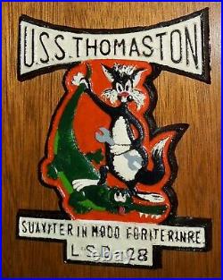 USS Thomaston LSD-28 Painted Resin Plaque on Wood Base. USN Dock Landing Ship