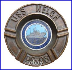 USS WELCH PG-93 UNITED STATES NAVY GUNBOAT Old Brass Ashtray Tray USN