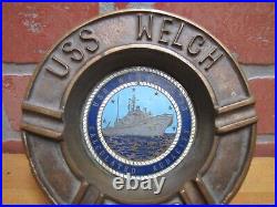 USS WELCH PG-93 UNITED STATES NAVY GUNBOAT Old Brass Ashtray Tray USN