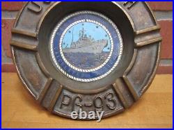 USS WELCH PG-93 UNITED STATES NAVY GUNBOAT Old Brass Ashtray Tray USN