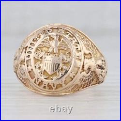 United States Navy Coat of Arms Men's Band Ring 14k Yellow Gold Plated Silver