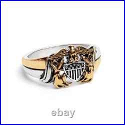 United States Navy Emblem Military Women's Ring 14k Two Tone Gold Plated