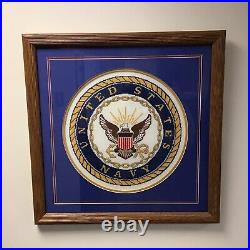 United States Navy Logo Eagle Finished Needlepoint Framed Art 21x21 Handmade