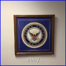 United States Navy Logo Eagle Finished Needlepoint Framed Art 21x21 Handmade