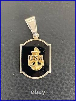 United states navy sterling sliver 925 onyx pendant with 10k gold symbol