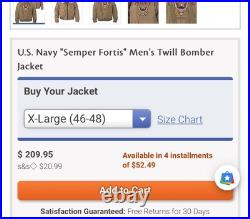 Us Navy Semper Fortis Men's Twill Bomber Jacket 2XL