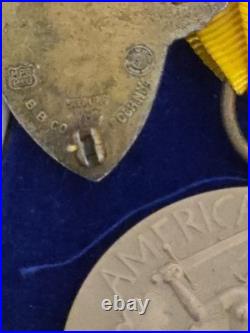 Us Navy Sterling Silver -dated Box Medals -v5 Badge -ribbons Worn- Estate Find