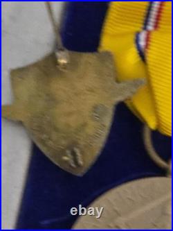 Us Navy Sterling Silver -dated Box Medals -v5 Badge -ribbons Worn- Estate Find