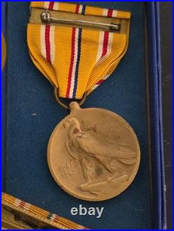 Us Navy Sterling Silver -dated Box Medals -v5 Badge -ribbons Worn- Estate Find