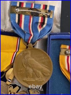 Us Navy Sterling Silver -dated Box Medals -v5 Badge -ribbons Worn- Estate Find