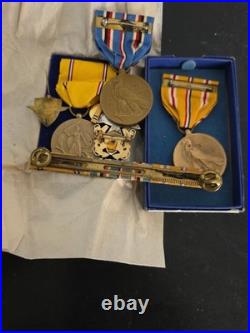 Us Navy Sterling Silver -dated Box Medals -v5 Badge -ribbons Worn- Estate Find