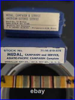 Us Navy Sterling Silver -dated Box Medals -v5 Badge -ribbons Worn- Estate Find