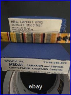 Us Navy Sterling Silver -dated Box Medals -v5 Badge -ribbons Worn- Estate Find