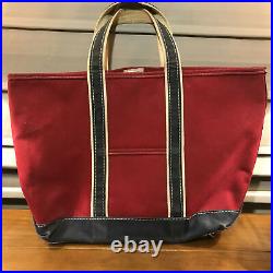 Used Vintage LL Bean Tote Bag Red Navy Blue Boat And Tote 21 x 15 Canvas Large