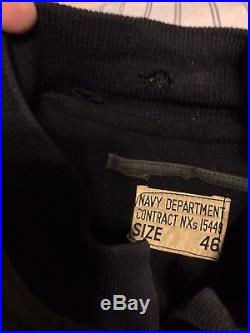 Usn Ww11 Dark Blue Hook Close Mint Deck Jkt! Front Patch&us Navy Stencil Back! 46