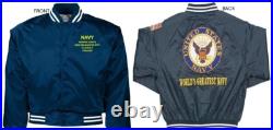 Uss Canberra Cag-2 Cruiserembroidered Satin Jacket Officially Licensed