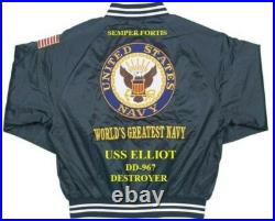 Uss Elliot Dd-967 Destroyer Navy Embroidered Satin Jacket(back Only)