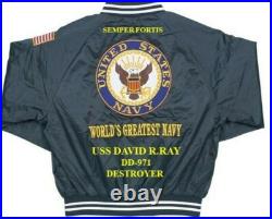 Uss Elliot Dd-967 Destroyer Navy Embroidered Satin Jacket(back Only)