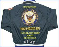 Uss Elliot Dd-967 Destroyer Navy Embroidered Satin Jacket(back Only)
