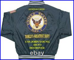 Uss Elliot Dd-967 Destroyer Navy Embroidered Satin Jacket(back Only)