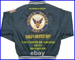 Uss Elliot Dd-967 Destroyer Navy Embroidered Satin Jacket(back Only)