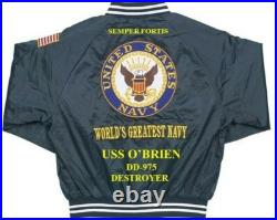 Uss Elliot Dd-967 Destroyer Navy Embroidered Satin Jacket(back Only)