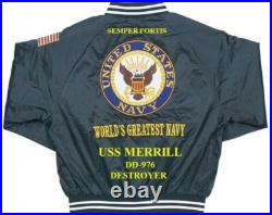 Uss Elliot Dd-967 Destroyer Navy Embroidered Satin Jacket(back Only)