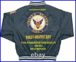 Uss Forrest Sherman Dd-931 Destroyer Navy Embroidered Satin Jacket(back Only)
