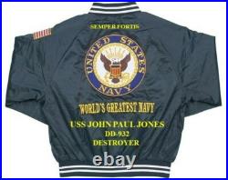 Uss Forrest Sherman Dd-931 Destroyer Navy Embroidered Satin Jacket(back Only)