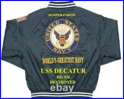 Uss Forrest Sherman Dd-931 Destroyer Navy Embroidered Satin Jacket(back Only)
