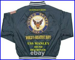 Uss Forrest Sherman Dd-931 Destroyer Navy Embroidered Satin Jacket(back Only)