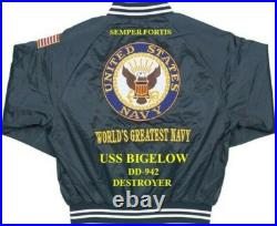 Uss Forrest Sherman Dd-931 Destroyer Navy Embroidered Satin Jacket(back Only)