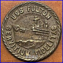 Uss Fulton As-11 Wwii U. S. Navy Submarine Tender Salvage Brass Wood Wall Plaque