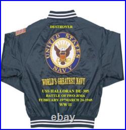 Uss Halloran De-305battle Iwo Jima 1945 Embroidered Satin Jacket/back Only