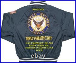 Uss Halloran De-305battle Iwo Jima 1945 Embroidered Satin Jacket/back Only
