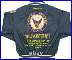 Uss Halloran De-305battle Iwo Jima 1945 Embroidered Satin Jacket/back Only