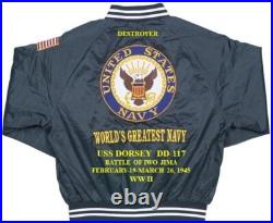 Uss Halloran De-305battle Iwo Jima 1945 Embroidered Satin Jacket/back Only