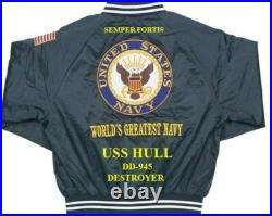 Uss Hull Dd-945 Destroyer Navy Embroidered Satin Jacket(back Only)